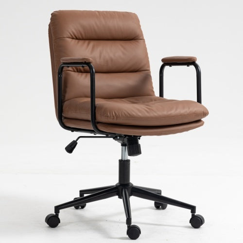 Medium Backrest Home Desk Chair | Ergonomic PU Leather with Wheels & Arms