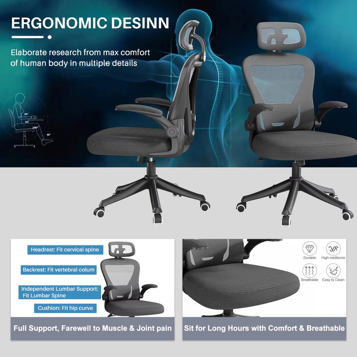 Ergonomic Black Swivel Office Chair | Mesh High-Back with Lumbar Support & Headrest