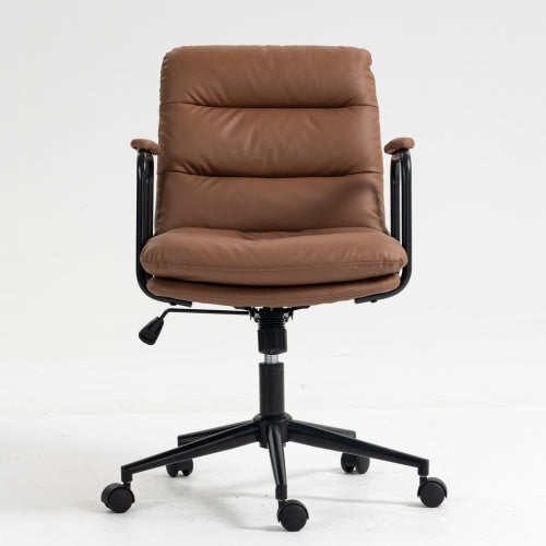 Medium Backrest Home Desk Chair | Ergonomic PU Leather with Wheels & Arms