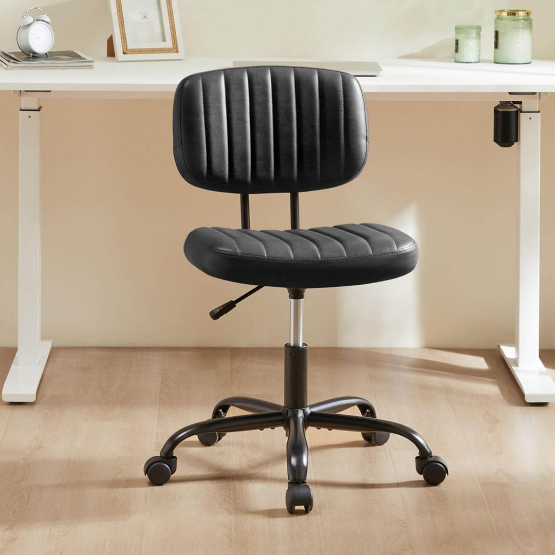 Adjustable Height Swivel Task Chair | Armless PU Leather Computer Chair for Small Spaces