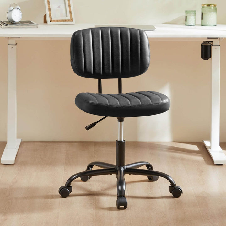 Adjustable Height Swivel Task Chair | Armless PU Leather Computer Chair for Small Spaces
