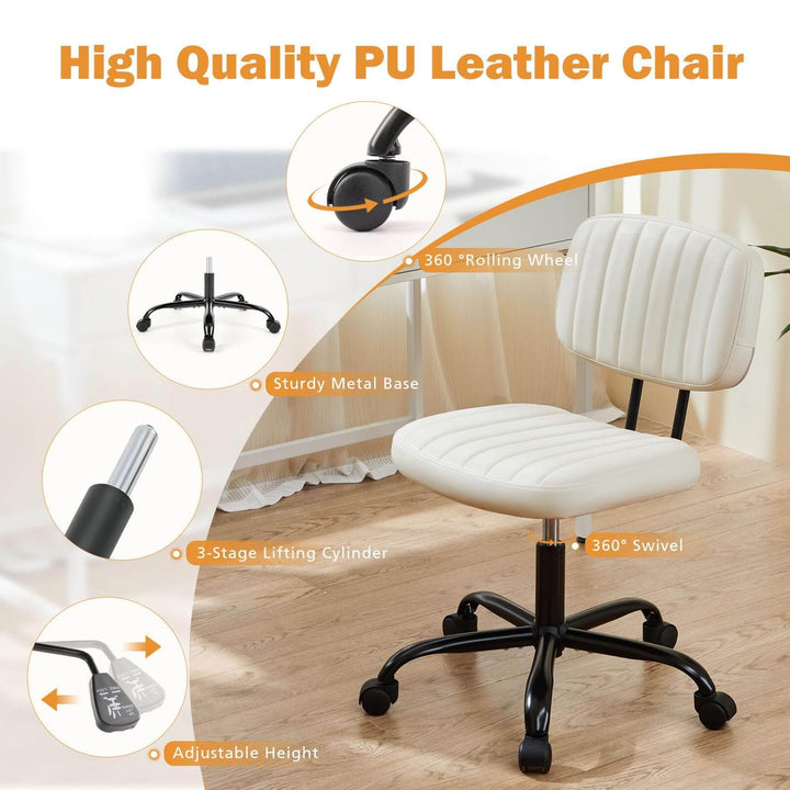 Adjustable Height Swivel Task Chair | Armless PU Leather Computer Chair for Small Spaces