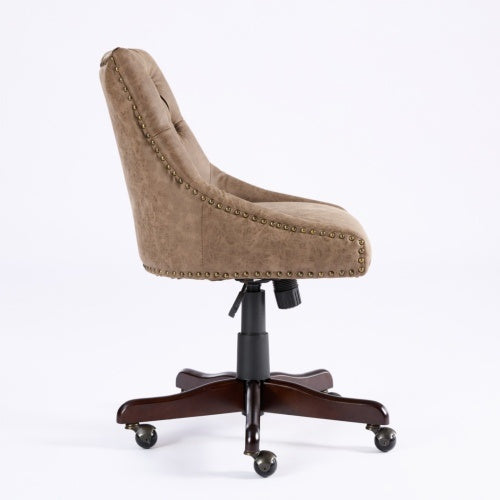 Vintage Sheepskin-Pattern Office Chair – Mid-Century Retro PU Leather Swivel Chair with Tilt & Height Adjustment