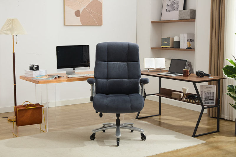 Big And Tall Office Chair 500lbs With Adjustable Lumbar Support, Fabric Executive Computer Chair With 2D Flip-up Armrests, Ergonomic Chair Quiet Rubber Wheels, Extra Wide Seat, Adjustable Headrest