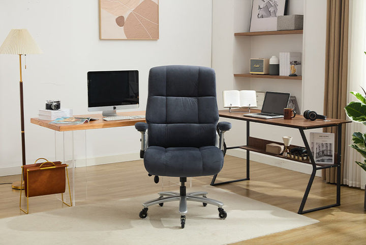 Big And Tall Office Chair 500lbs With Adjustable Lumbar Support, Fabric Executive Computer Chair With 2D Flip-up Armrests, Ergonomic Chair Quiet Rubber Wheels, Extra Wide Seat, Adjustable Headrest