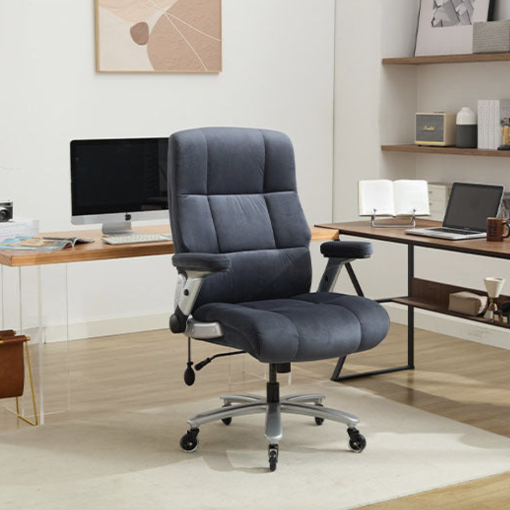 Big And Tall Office Chair 500lbs With Adjustable Lumbar Support, Fabric Executive Computer Chair With 2D Flip-up Armrests, Ergonomic Chair Quiet Rubber Wheels, Extra Wide Seat, Adjustable Headrest