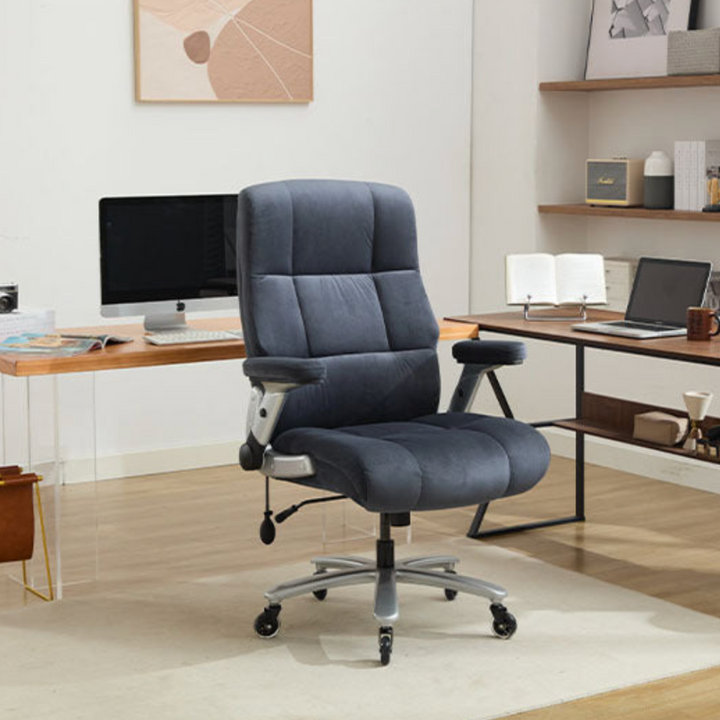 Big And Tall Office Chair 500lbs With Adjustable Lumbar Support, Fabric Executive Computer Chair With 2D Flip-up Armrests, Ergonomic Chair Quiet Rubber Wheels, Extra Wide Seat, Adjustable Headrest