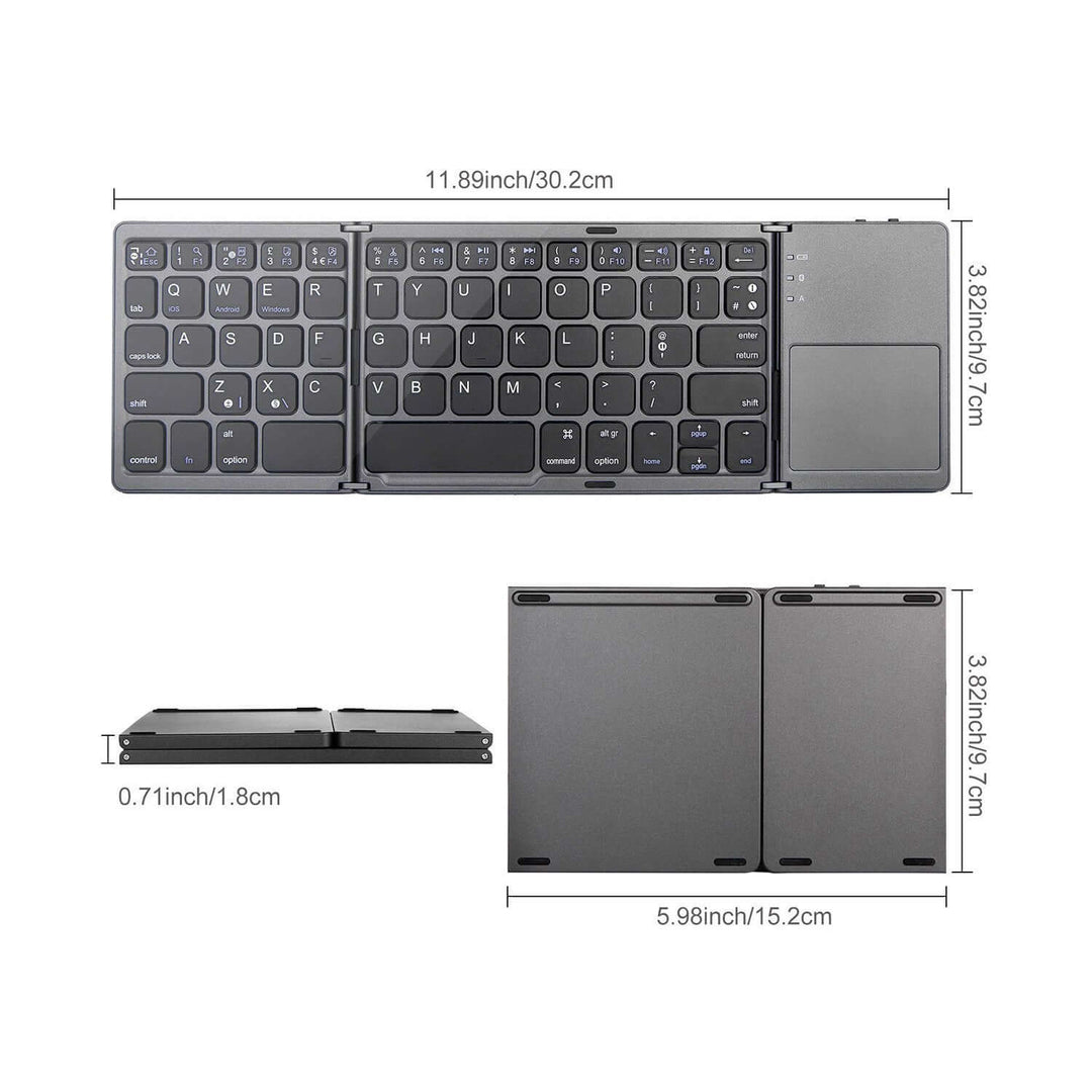 Portable Bluetooth keyboard for mobile with sleek design and compact dimensions for easy portability.