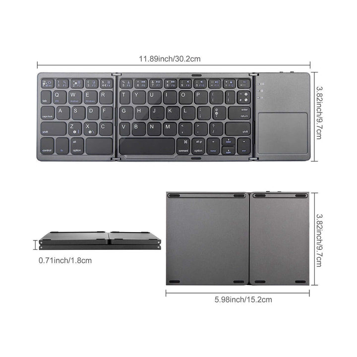 Portable Bluetooth keyboard for mobile with sleek design and compact dimensions for easy portability.