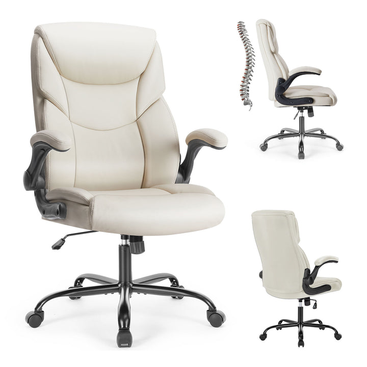 Home Office Chair | PU Leather High-Back Ergonomic Desk Chair with Flip-Up Armrests