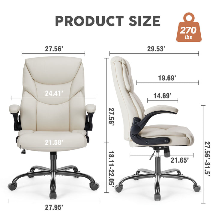 Home Office Chair | PU Leather High-Back Ergonomic Desk Chair with Flip-Up Armrests