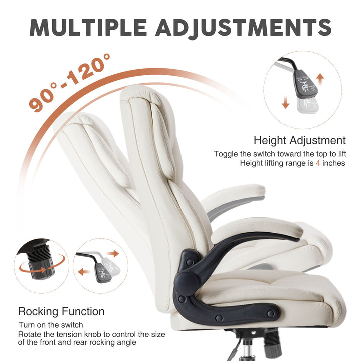 Home Office Chair | PU Leather High-Back Ergonomic Desk Chair with Flip-Up Armrests