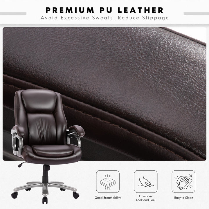 High-Back Leather Computer Office Chair - Ergonomic Big & Tall Executive Chair (400 lb Capacity)