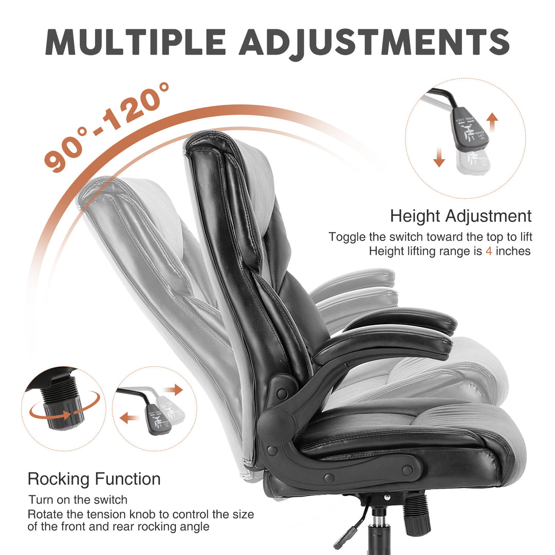 Home Office Chair | PU Leather High-Back Ergonomic Desk Chair with Flip-Up Armrests