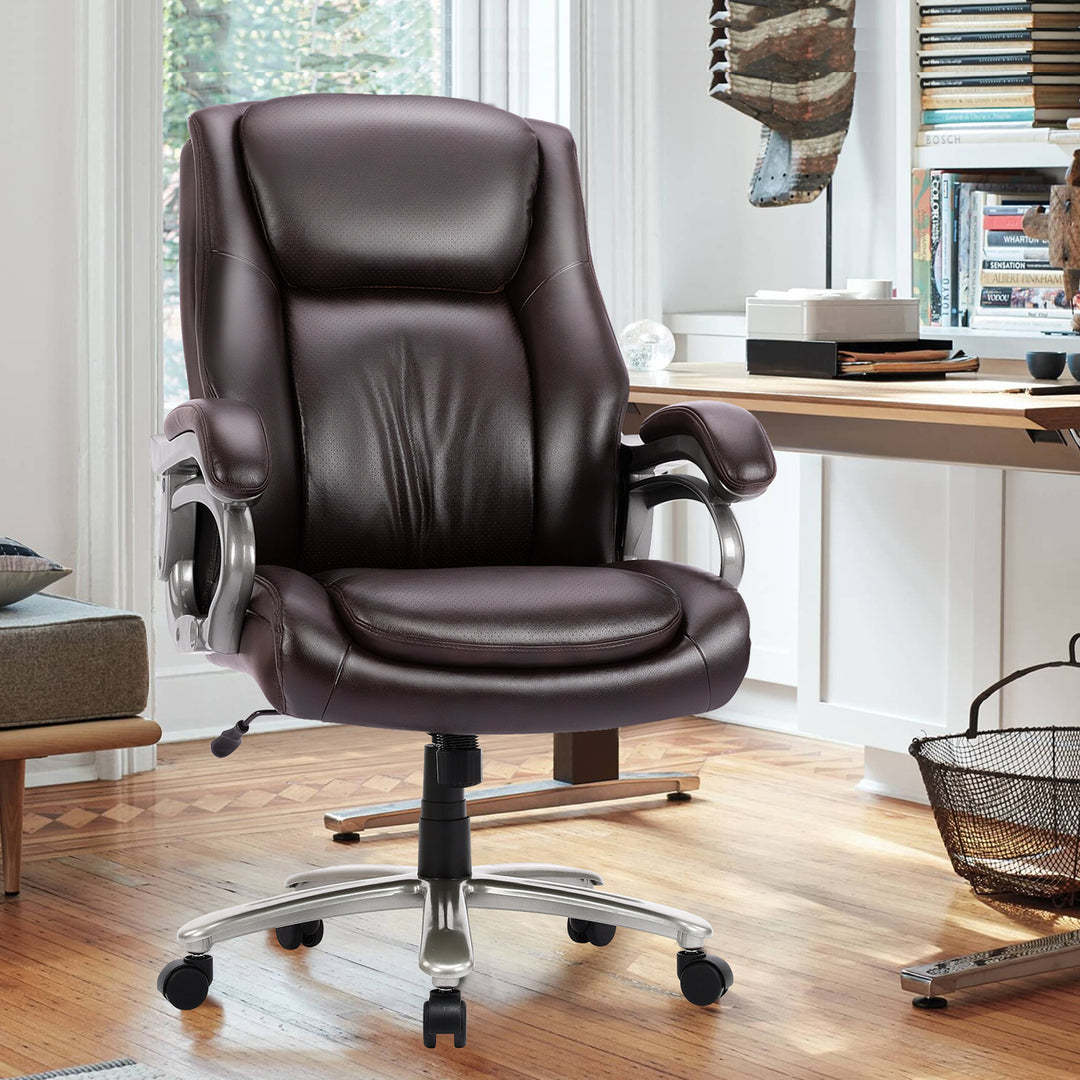 High-Back Leather Computer Office Chair - Ergonomic Big & Tall Executive Chair (400 lb Capacity)