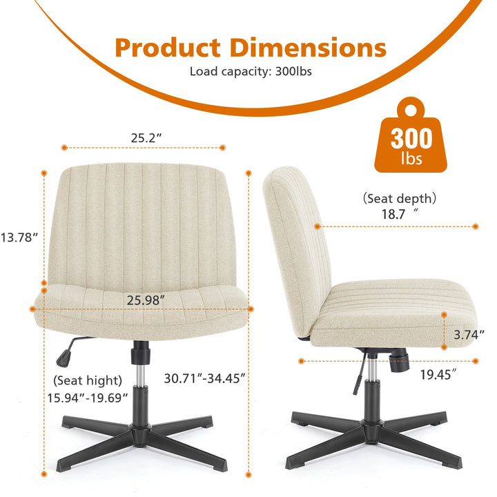 Cross-Legged Swivel Office Chair – Wide Armless Fabric Task Chair