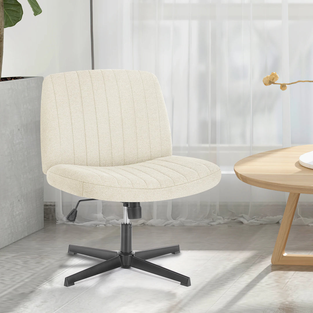Cross-Legged Swivel Office Chair – Wide Armless Fabric Task Chair