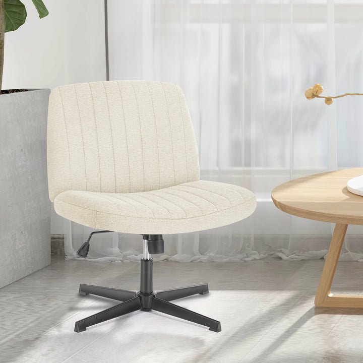 Cross-Legged Swivel Office Chair – Wide Armless Fabric Task Chair