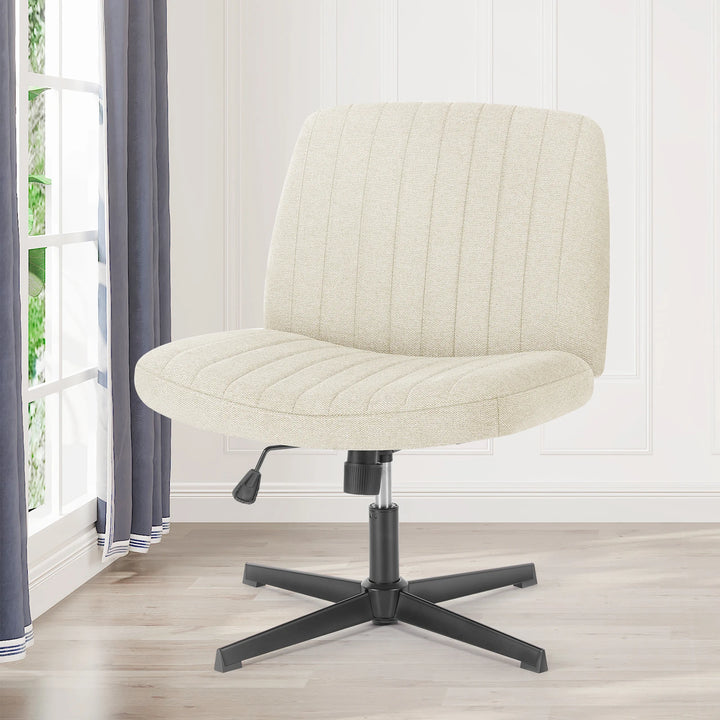 Cross-Legged Swivel Office Chair – Wide Armless Fabric Task Chair