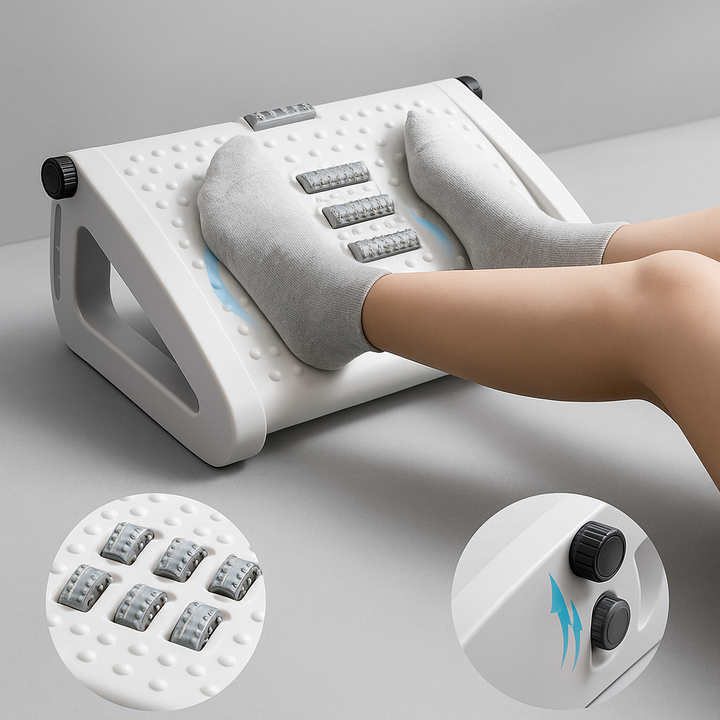 Under-Desk Footrest with Massage Rollers – Ergonomic Leg Support
