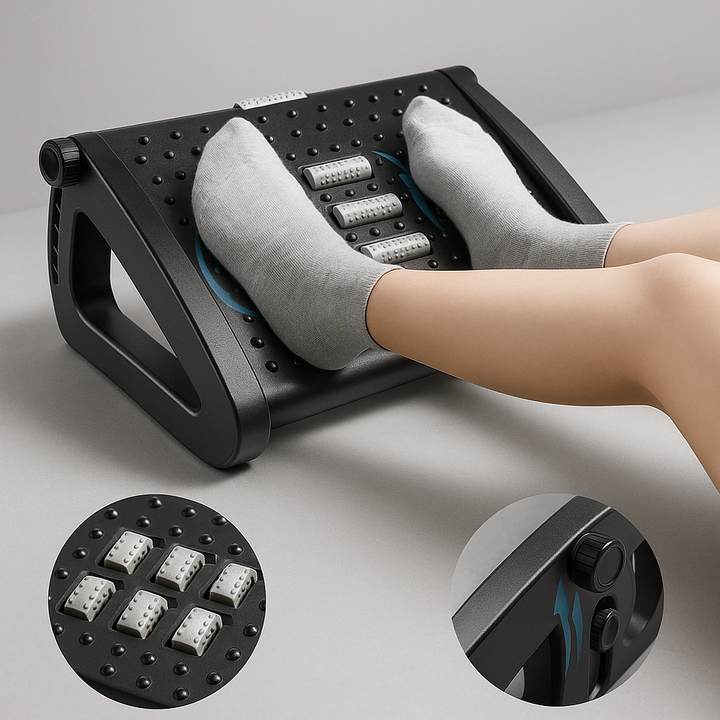 Under-Desk Footrest with Massage Rollers – Ergonomic Leg Support