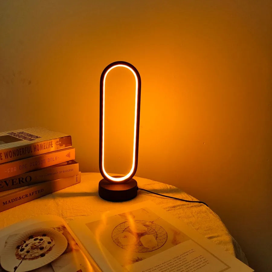 LED Ring Bedside Lamp | Three-Color Dimming Night Light for Bedroom & Living Room