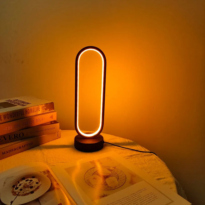 LED Ring Bedside Lamp | Three-Color Dimming Night Light for Bedroom & Living Room