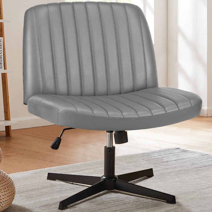 Cross-Legged Swivel Office Chair – Wide Armless Fabric Task Chair