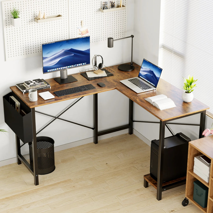 Minimalist 50” L-Shaped Office & Gaming Desk – Space-Saving Corner Workstation with CPU Shelf & Side Organizer