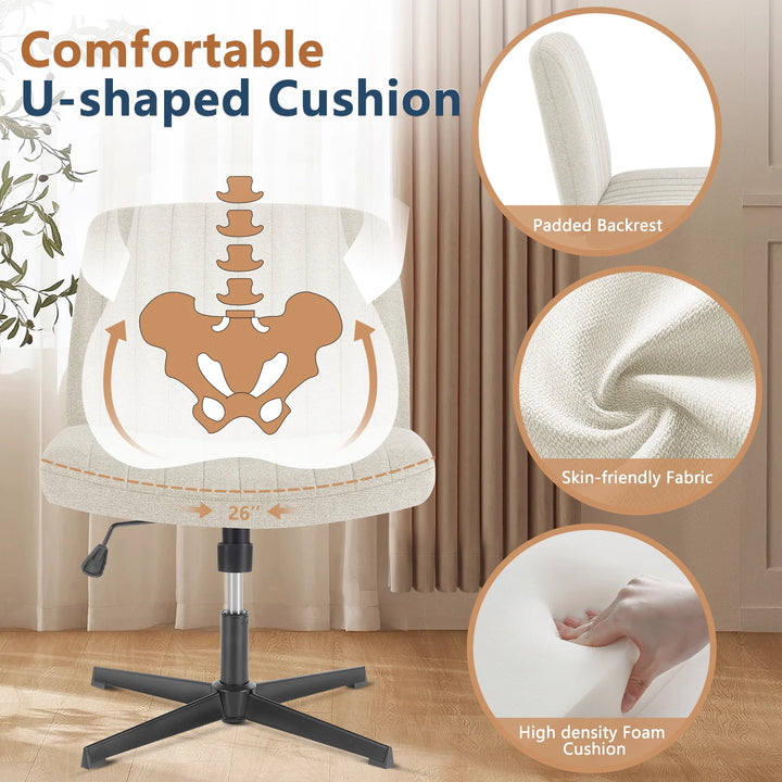 Cross-Legged Swivel Office Chair – Wide Armless Fabric Task Chair