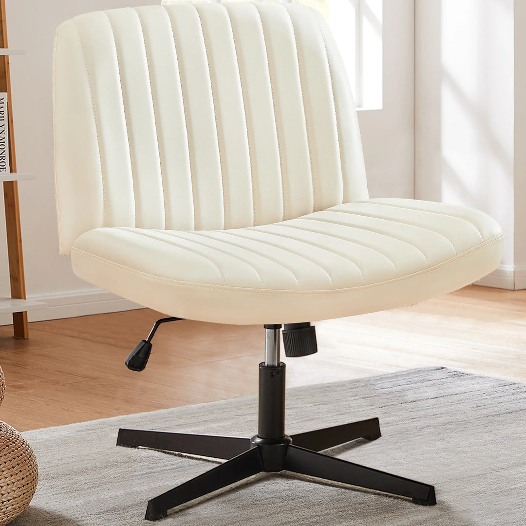 Cross-Legged Swivel Office Chair – Wide Armless Fabric Task Chair