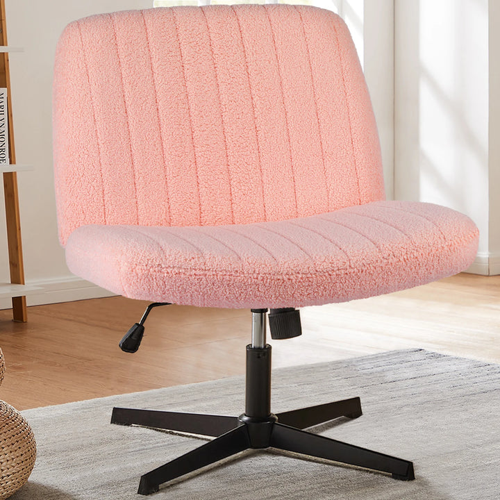 Cross-Legged Swivel Office Chair – Wide Armless Fabric Task Chair