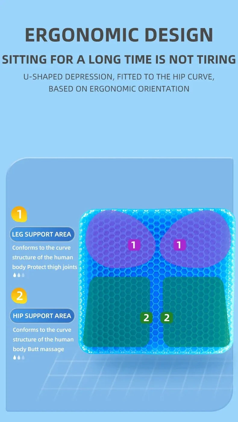Gel Seat Cushion – Honeycomb Design for Back & Tailbone Relief
