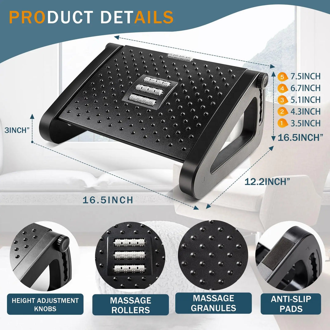 Under-Desk Footrest with Massage Rollers – Ergonomic Leg Support