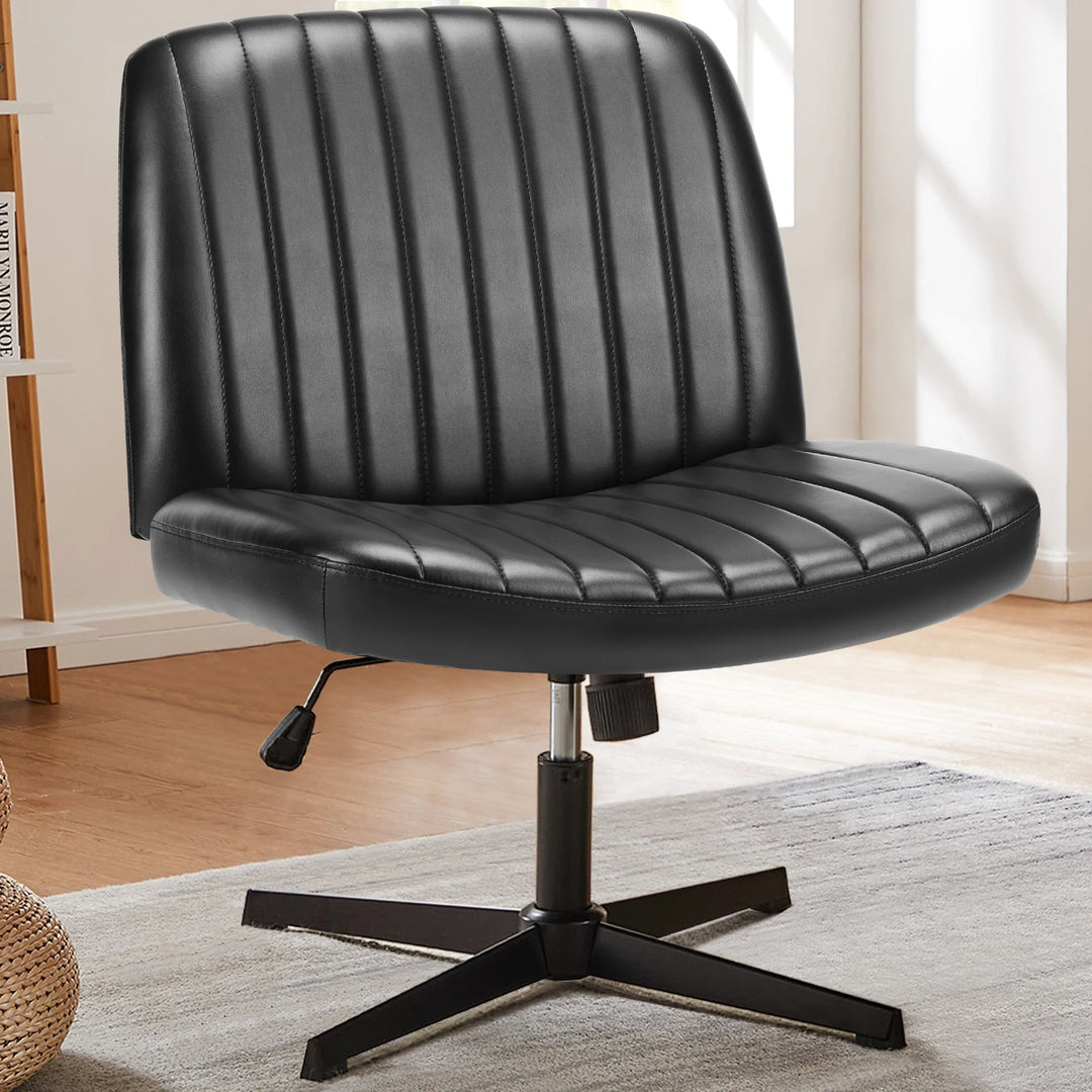 Cross-Legged Swivel Office Chair – Wide Armless Fabric Task Chair