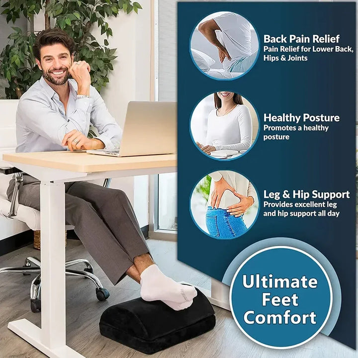 2 Heights Adjustable Foot Rest Under Desk, Soft Memory Foam Footrest Under Desk  for Foot Rest At Work, Home, Airplane, Travel