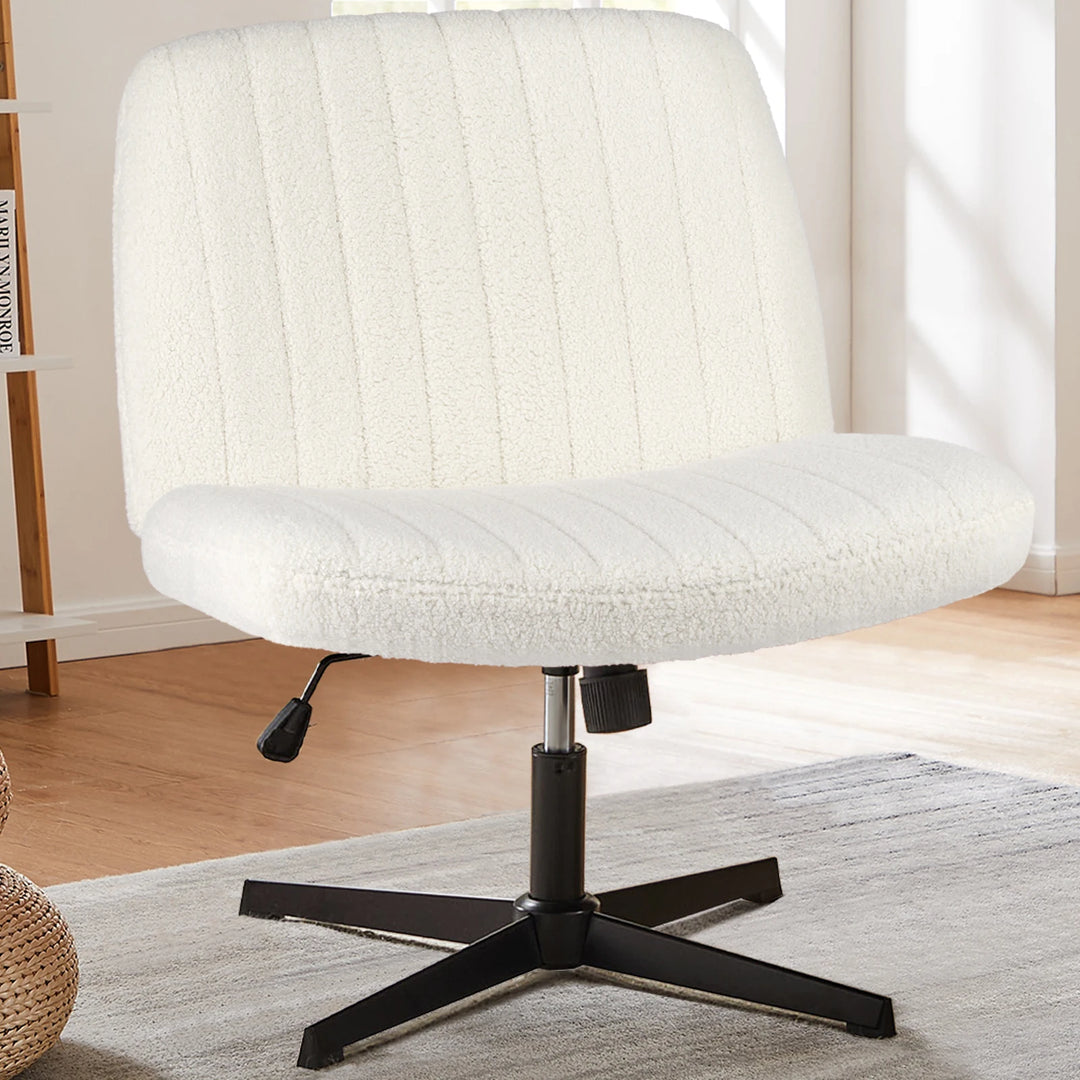 Cross-Legged Swivel Office Chair – Wide Armless Fabric Task Chair