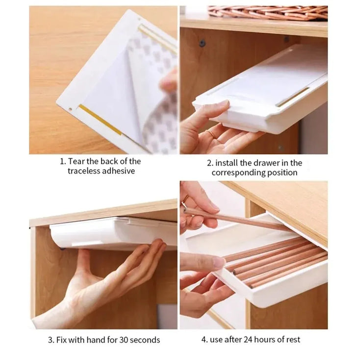 Hidden Desk Drawer Organizer – Self-Adhesive Under-Table Storage Box