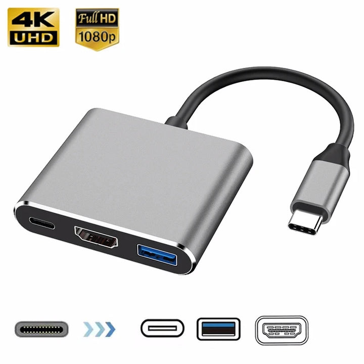3 In 1 Usb-C Usb Hdmi-Compatible 4k Usb 3.1 Type-C To Usb 3.0 Charging Adapter and Converter