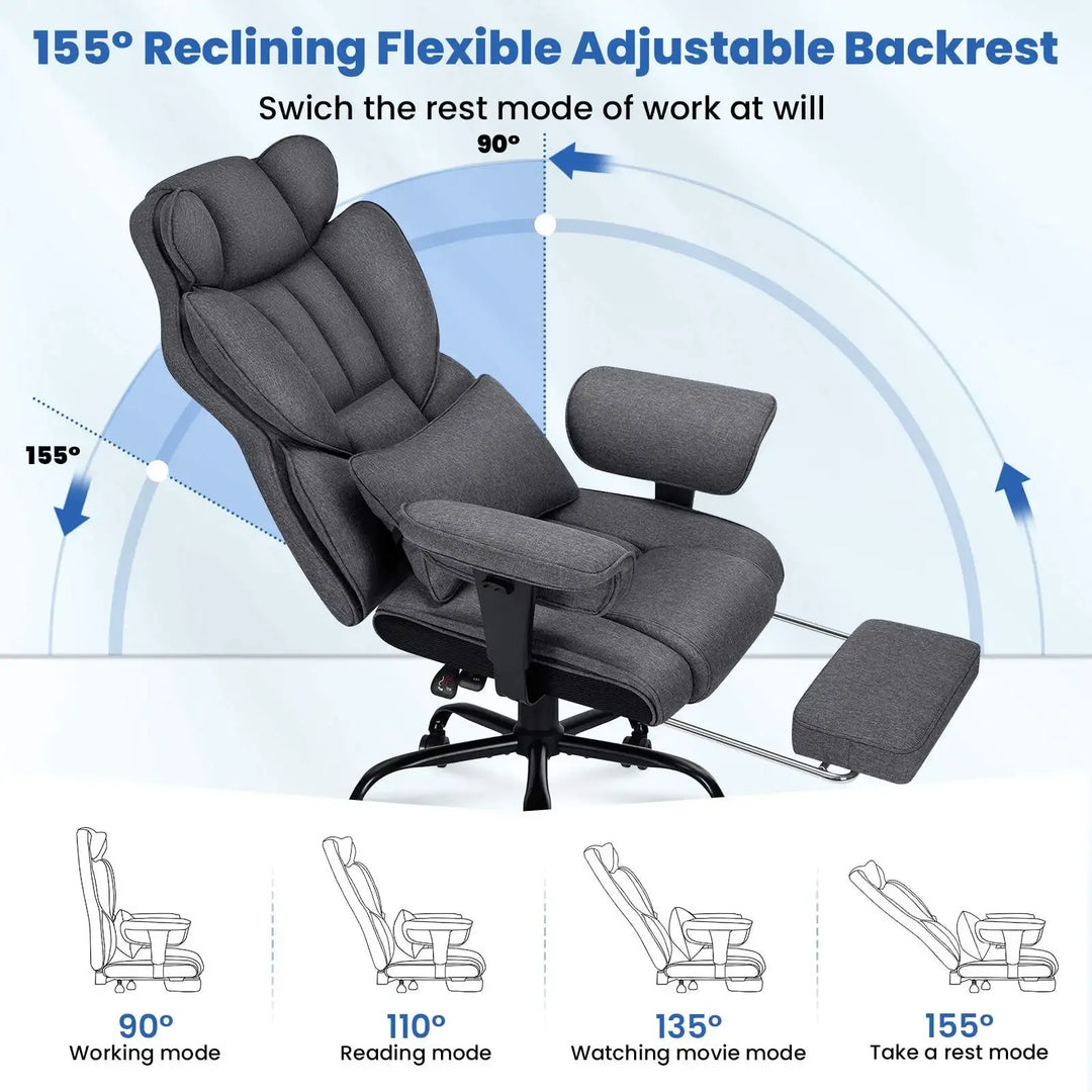 Big & Tall High-Back Executive Office Chair | Breathable Linen + Massage Lumbar Support