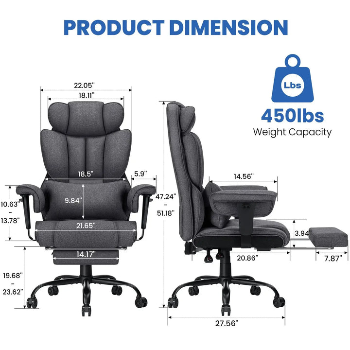 Big & Tall High-Back Executive Office Chair | Breathable Linen + Massage Lumbar Support