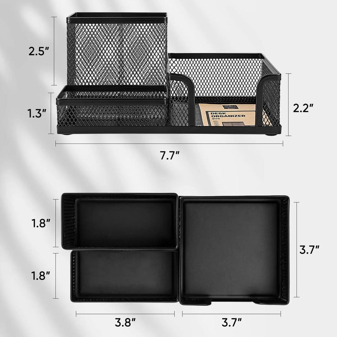 Mesh Desk Organizer | 3-Compartment Pencil Holder & Storage Caddy