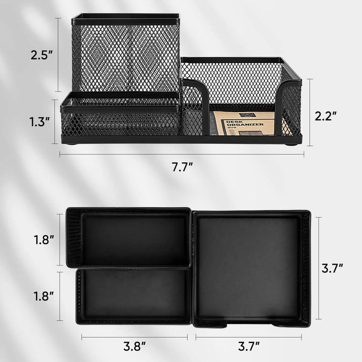 Mesh Desk Organizer | 3-Compartment Pencil Holder & Storage Caddy