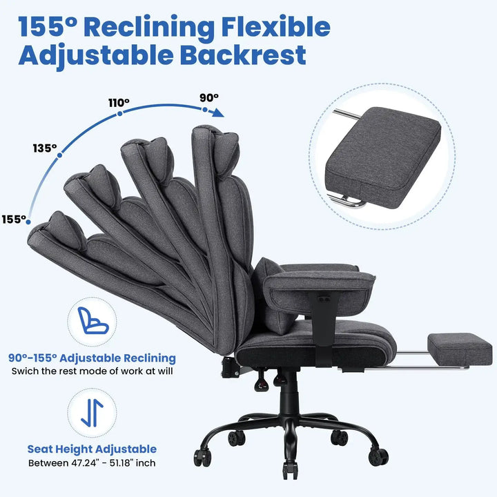 Big & Tall High-Back Executive Office Chair | Breathable Linen + Massage Lumbar Support