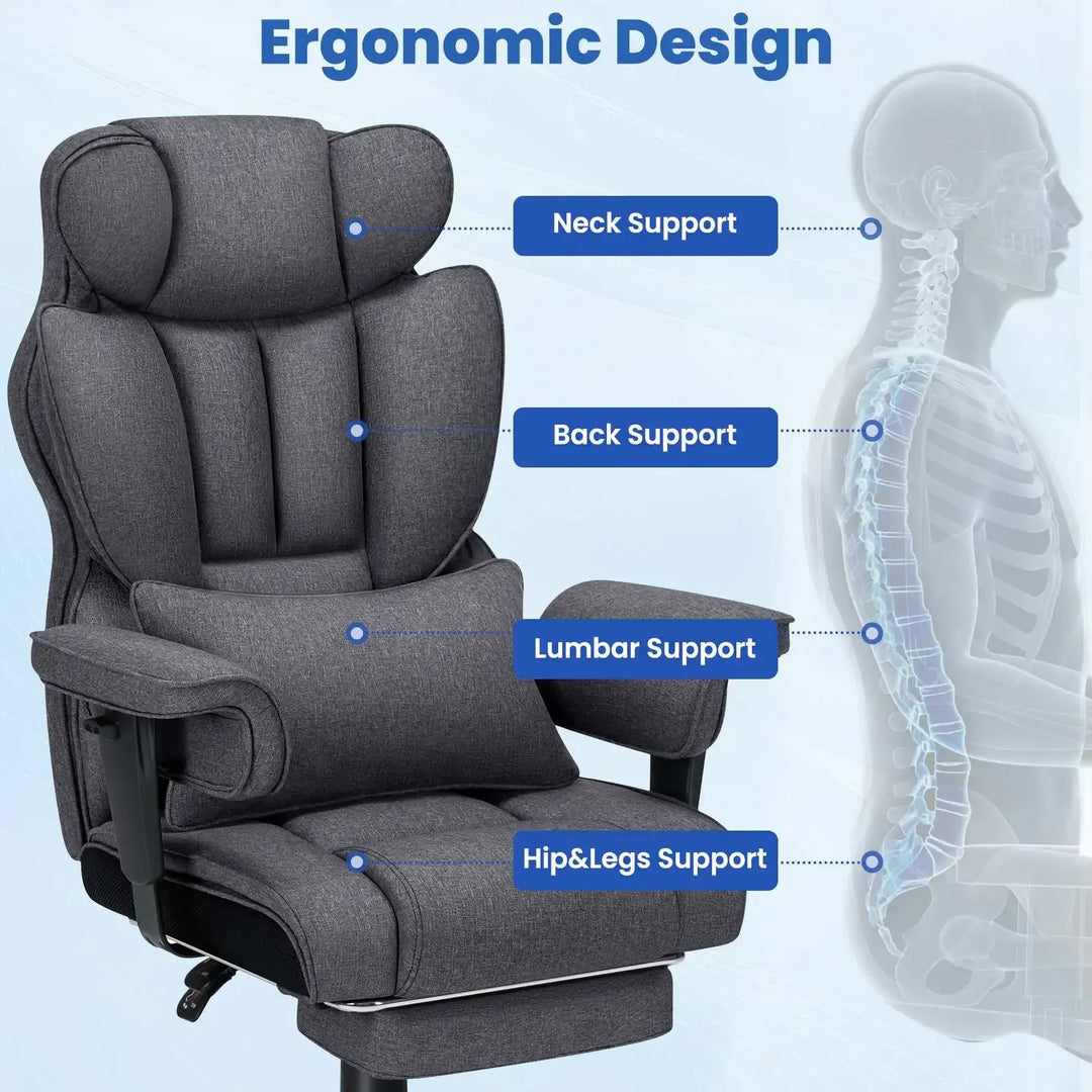 Big & Tall High-Back Executive Office Chair | Breathable Linen + Massage Lumbar Support