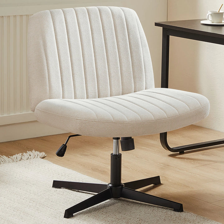 Cross-Legged Swivel Office Chair – Wide Armless Fabric Task Chair