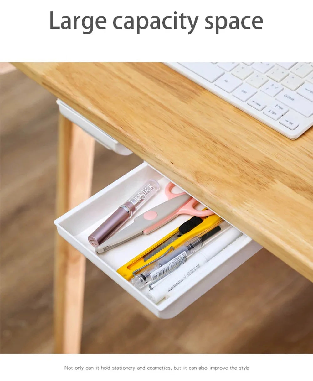 Hidden Desk Drawer Organizer – Self-Adhesive Under-Table Storage Box