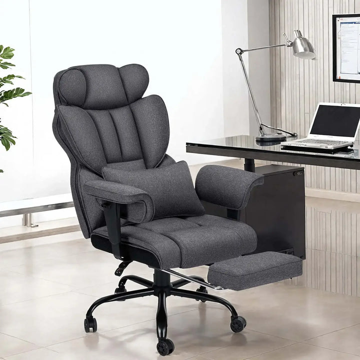 Big & Tall High-Back Executive Office Chair | Breathable Linen + Massage Lumbar Support