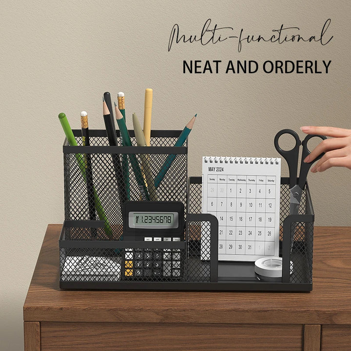 Mesh Desk Organizer | 3-Compartment Pencil Holder & Storage Caddy