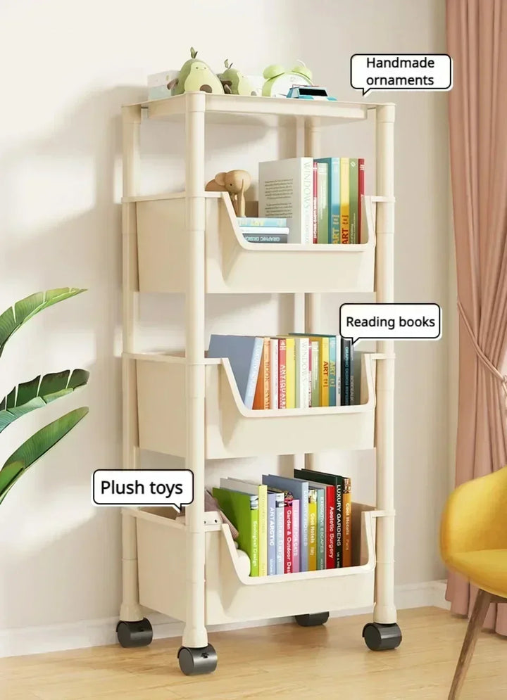 Slim Rolling Storage Rack – Multi-Tier Trolley Bookshelf Organizer
